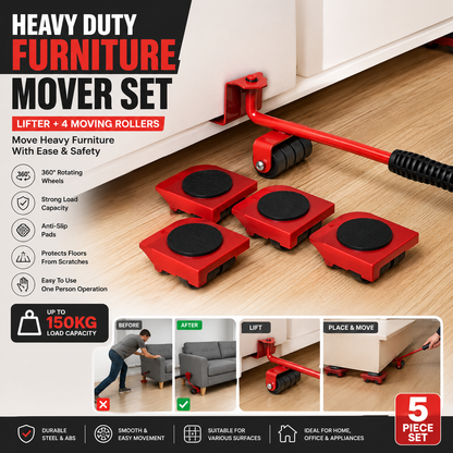 Heavy Duty Furniture Mover Set with Lifter & 360° Wheels | Furniture Moving Tool Kit
