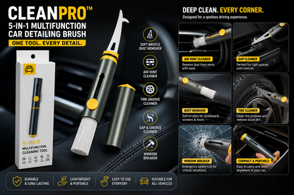 CleanPro 5-in-1 Multifunction Car Detailing Brush – Air Vent, Tire & Interior Cleaning Tool