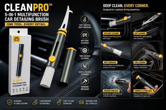 CleanPro 5-in-1 Multifunction Car Detailing Brush – Air Vent, Tire & Interior Cleaning Tool