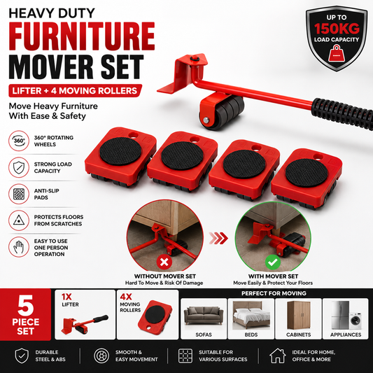 Heavy Duty Furniture Mover Set with Lifter & 360° Wheels | Furniture Moving Tool Kit