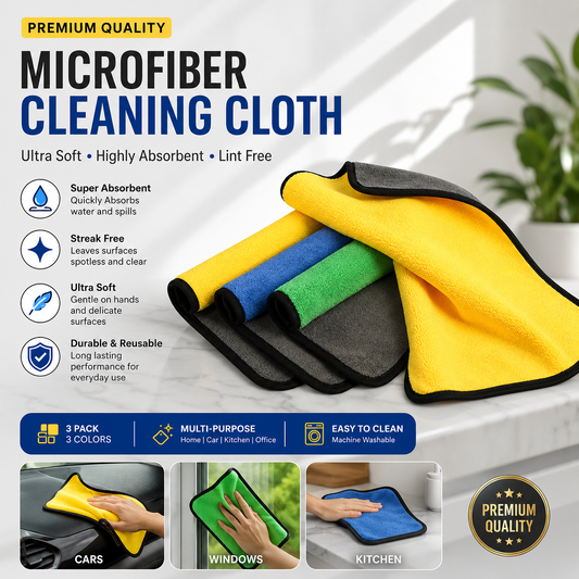 Premium Microfiber Cleaning Cloth – Ultra Absorbent, Lint-Free & Streak-Free Towel for Car, Glass, Kitchen & Home