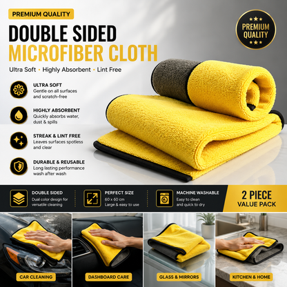 Premium Microfiber Cleaning Cloth – Ultra Absorbent, Lint-Free & Streak-Free Towel for Car, Glass, Kitchen & Home