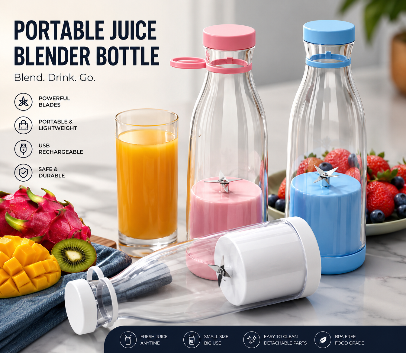 Portable Electric Juicer Bottle – USB Rechargeable Blender