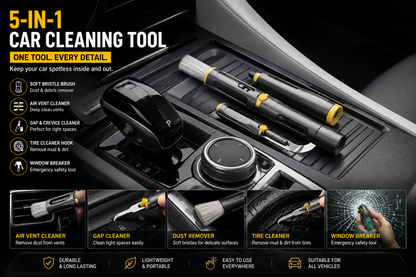 CleanPro 5-in-1 Multifunction Car Detailing Brush – Air Vent, Tire & Interior Cleaning Tool